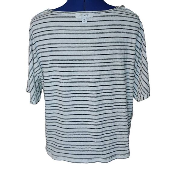 Nine West Women's Striped Bateau Neckline Tie knot Hem Shirt White Medium - Picture 8 of 13